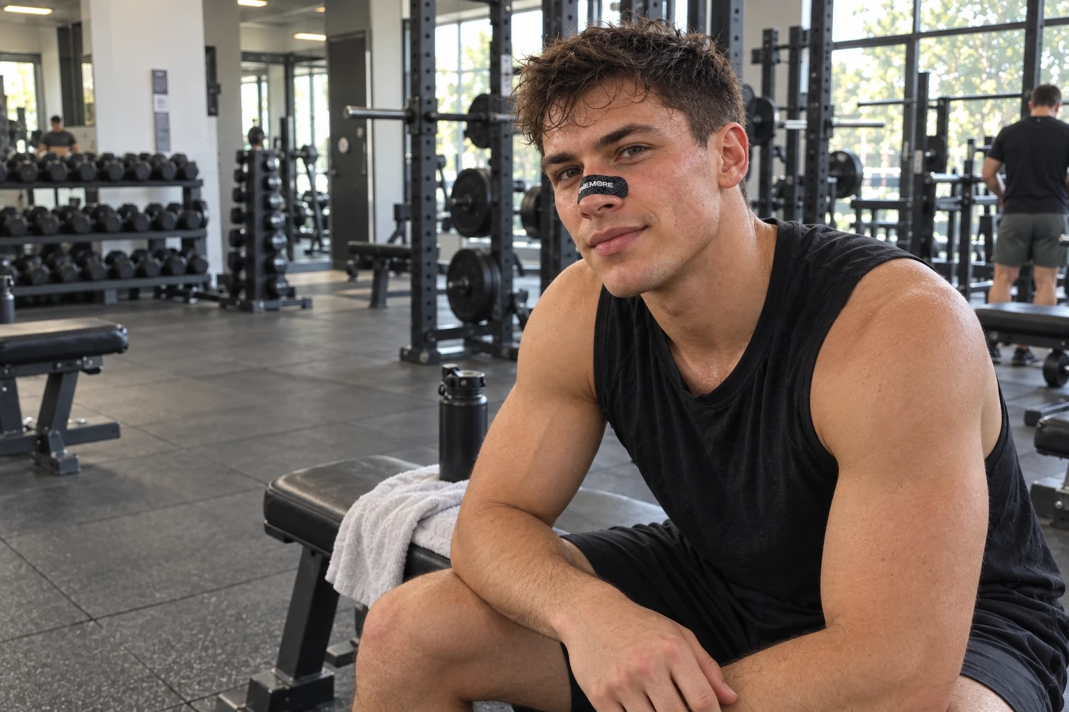 ONE MORE nasal strip worn during a gym session